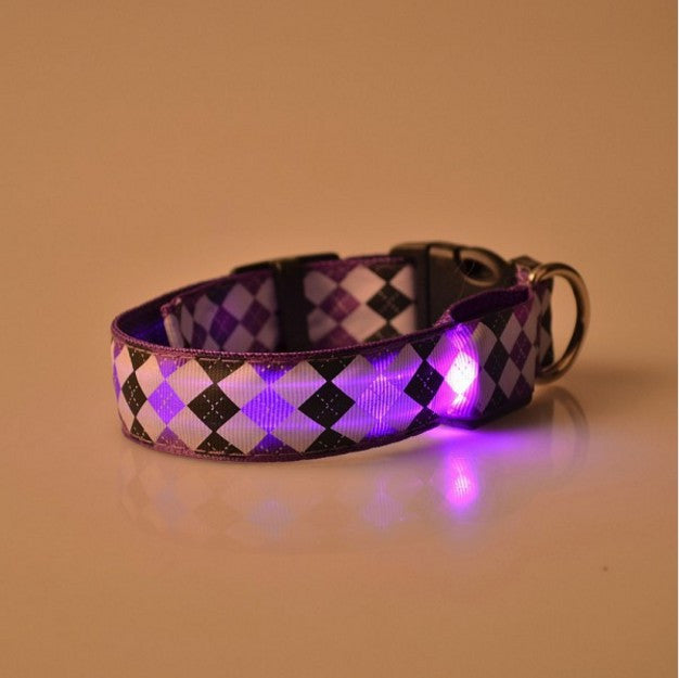 Rhombus Pattern Collar Light Night Up Nylon LED