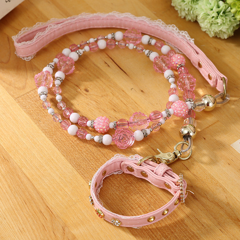 Lace Leather Leash Pet Collars