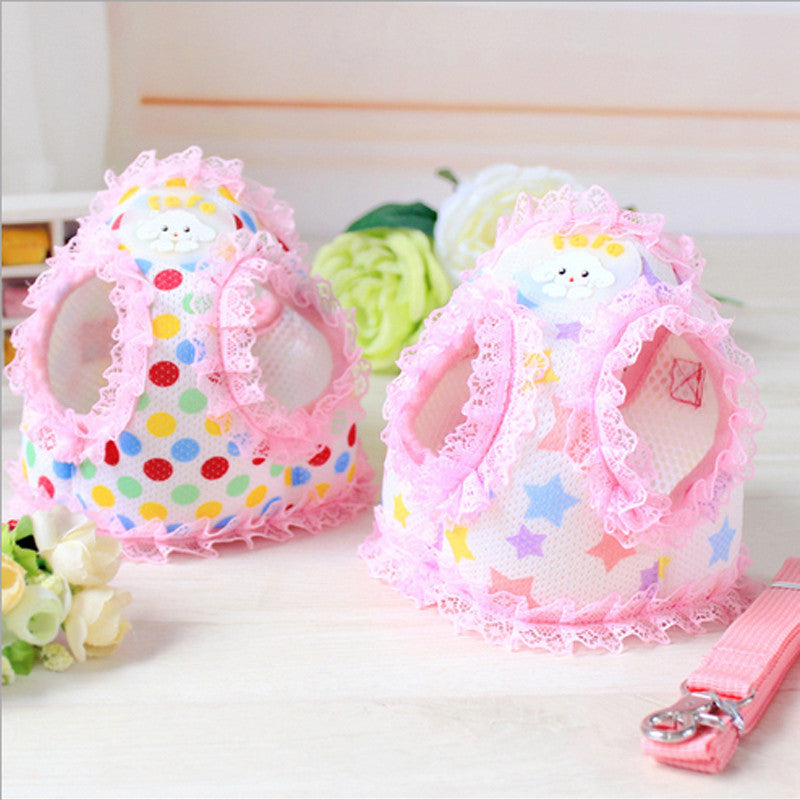 Cute Lace Pet Harness With Leash Extra Soft Flannelette