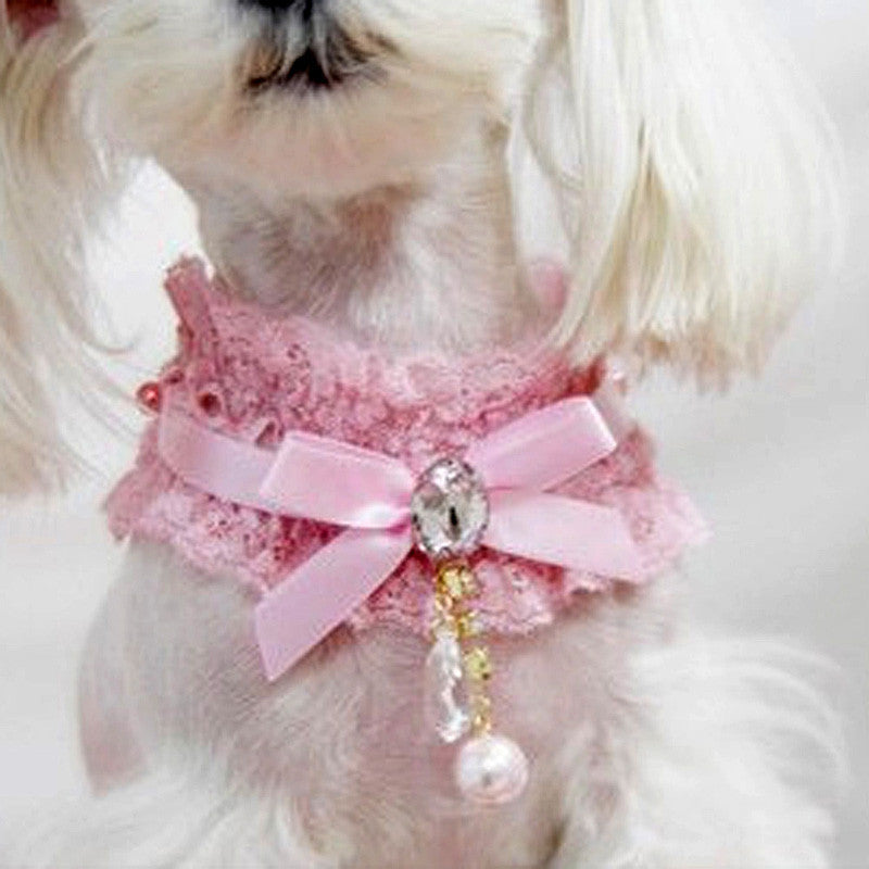 Pet Lace Pearl Pendant Collar Princess Necklace