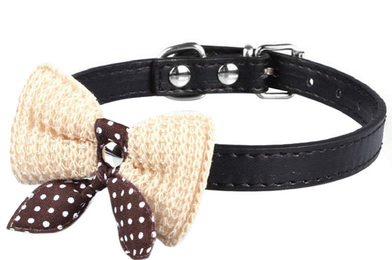 Knit Bowknot Adjustable PU Leather Pet Collars