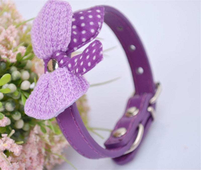 Knit Bowknot Adjustable PU Leather Pet Collars