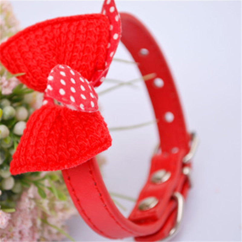 Knit Bowknot Adjustable PU Leather Pet Collars